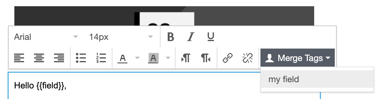 Merge fields in the WYSIWYG editor Merge fields in the WYSIWYG editor